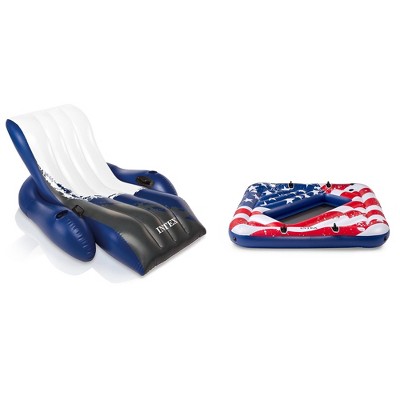 Intex Inflatable American Flag 2 Person Pool Float with Floating Lounger