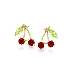 RS Pure by Ross-Simons 0.50 ct. t.w. Garnet and .20 ct. t.w. Peridot Cherry Stud Earrings in 14kt Yellow Gold - 1 of 4