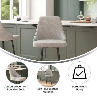 Gray Leather and Chrome Counter Height Stools - Set of 2