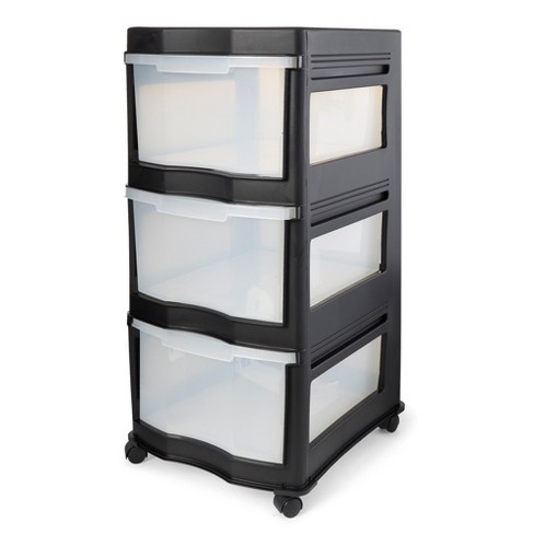 Life Story Classic Black 3 Shelf Standing Plastic Home Storage Organizer  and Drawers with Wheels for Closet, Dorm, or Office