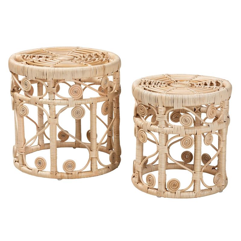 2pc Bowie Rattan Nesting End Table Set Natural Brown - Baxton Studio, 1 of 10