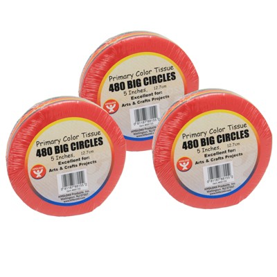 Hygloss® 5" Tissue Circles, Primary Colors, 480 Per Pack, 3 Packs