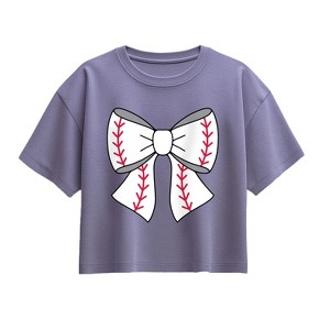 Girls' - Instant Message - Baseball Bow Short Sleeve Boxy Graphic T-Shirt - 1 of 3
