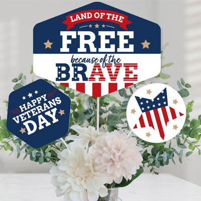 Big Dot of Happiness Happy Veterans Day - Patriotic Centerpiece Sticks - Table Toppers - Set of 15