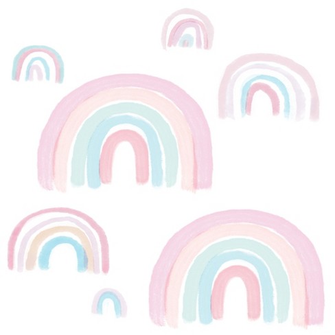 Lambs & Ivy Watercolor Pastel Rainbow Nursery/kids Wall Decals - Pink/mint  : Target
