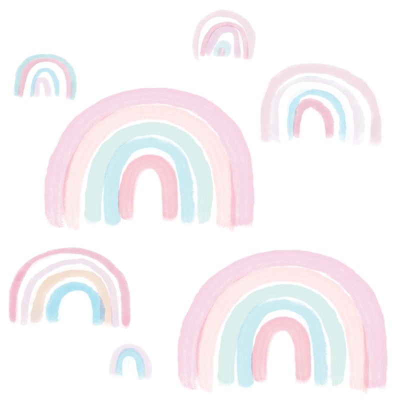 Lambs & Ivy Watercolor Pastel Rainbow Nursery/Kids Wall Decals - Pink/Mint, 1 of 4