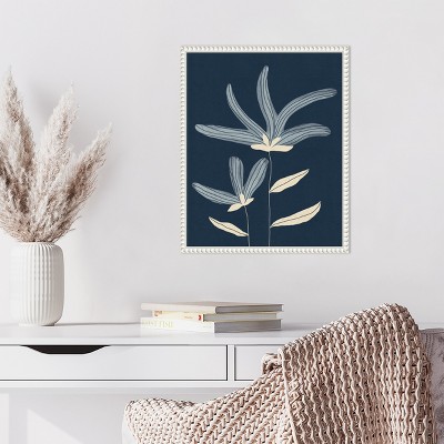 Two Flowers Abstract Navy and White Canvas Wall Art