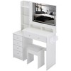 CAVINAS Vanity Desk with Mirror Large Size Left Makeup Vanity Set with 2 AC+2 USB Power Station, Hair Dryer Stand and Cushioned Stool - 2 of 4