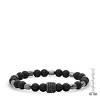 Steeltime Men's black lava, hematite and black ip stainless steel/black crystals charm beaded bracelet. Color Option: Black, White - 3 of 4