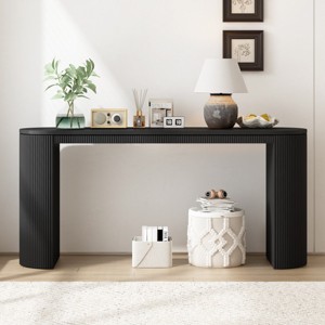 Modern Curved Design Wood Console Table,Entryway Side Table with Vertical Stripe Design Suitable for Living Room Hallway-Koiai - 1 of 4