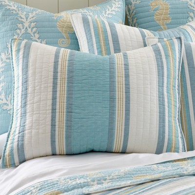 Kailua Twin Blue Cotton Reversible Quilt and Sham Set