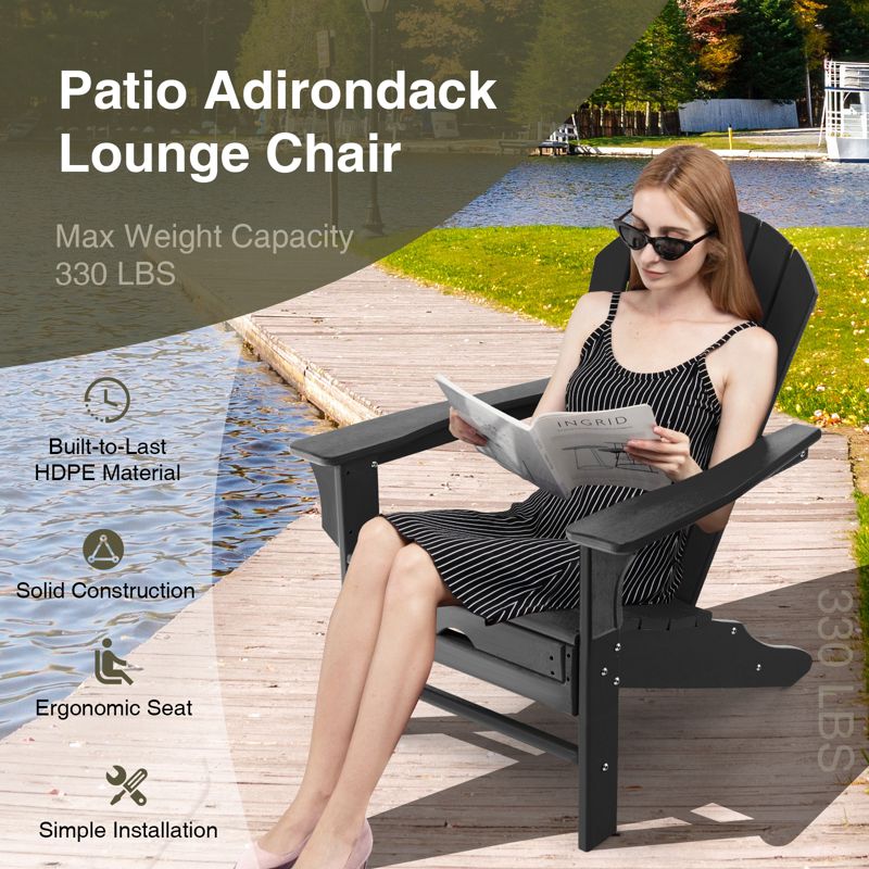 Tangkula 2PCS HDPE Adirondack Chair W/Ergonomic Design&Ottoman Outdoor Lounge Armchair Chair for Yard&Patio Black/Coffee/Grey/Turquoise/White, 2 of 7