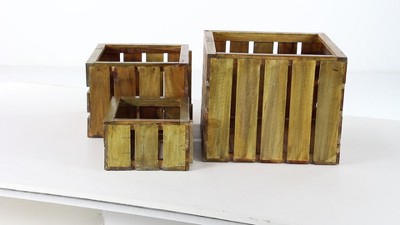 Rustic Brown Pine and Mango Wood Stackable Storage Crates, Set of 3