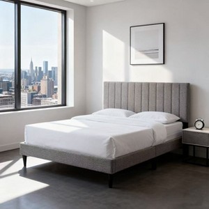 Homy Casa Upholstered Platform Bed Frame with Vertical Channel Tufted Headboard, for Bedroom or Apartment - 1 of 4