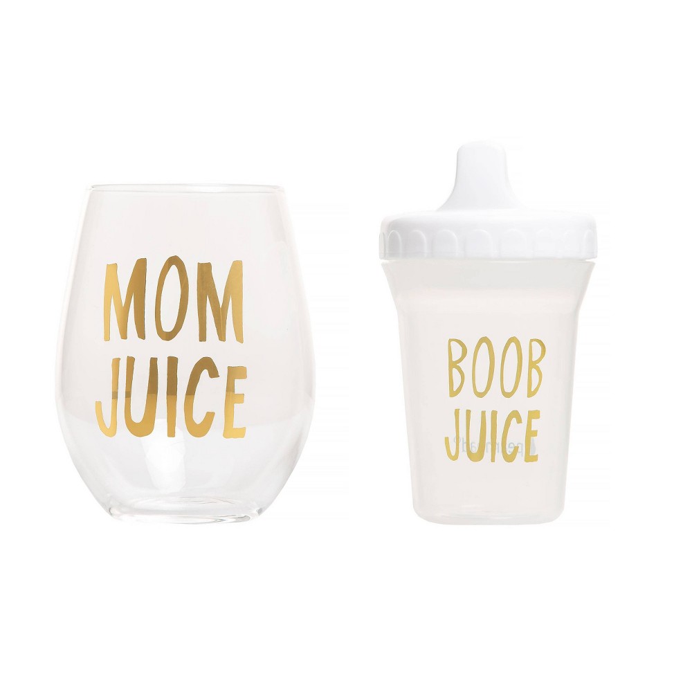 Photos - Glass Pearhead Mom Juice Wine  and Baby Bottle 