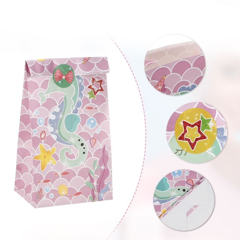 Unique Bargains Children's Paper Cartoon Ocean Seahorse Candy Gift Bags 5.12"x3.15"x9.45" Pink 12 Pcs, 3 of 7