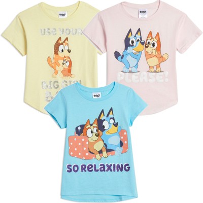  Bluey Toddler Girls 4 Pack T-Shirts Pink/Orange/Blue