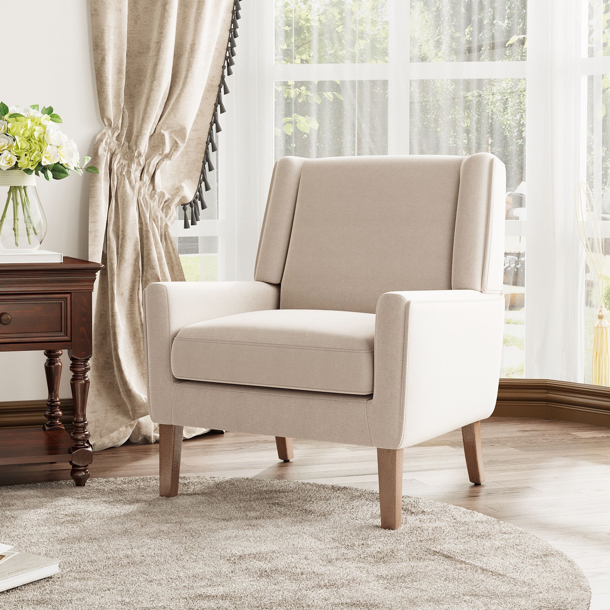 Modern Accent Chair with Thick Seat Cushion & Ergonomic Backrest – Firm Spring Support, Easy Assembly for Living Room, Reception, or Bedroom - Beige
