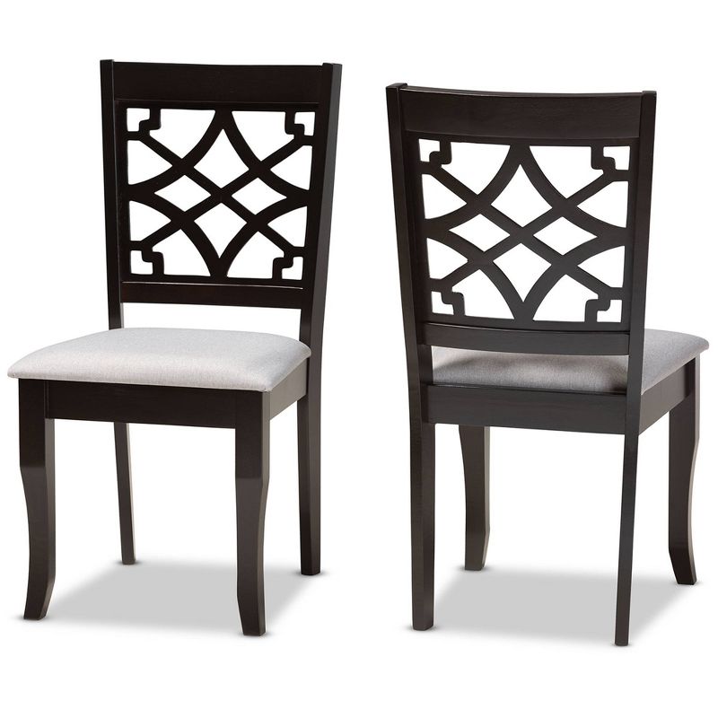 Set of 2 Mael Dining Chair Gray/Dark Brown - Baxton Studio: Upholstered, Wood Frame, Armless, Classic Pattern, 1 of 9