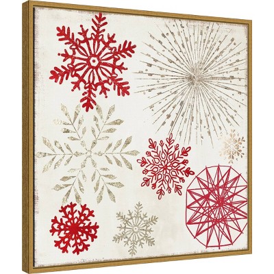 22" x 22" Red and Gold Christmas Snowflakes Canvas Print