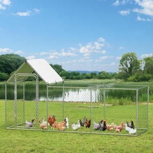 TackView Large Metal Chicken Coop, Chicken Runs for Yard with Waterproof and Anti-Uv Cover, for Outdoor Chicken Rabbit Duck, Silver - 1 of 4