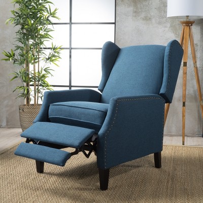 KWPZQEB Push Back Recliner Chair, Mid Century Wingback Accent Chair with Nailhead Trim & Footrest, Single Fabric Armchair Recliner for Living Room