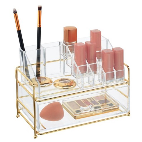 mDesign Plastic Cosmetic Vanity Storage Organizer Box, Hinge Lid, 4 Pack, Clear