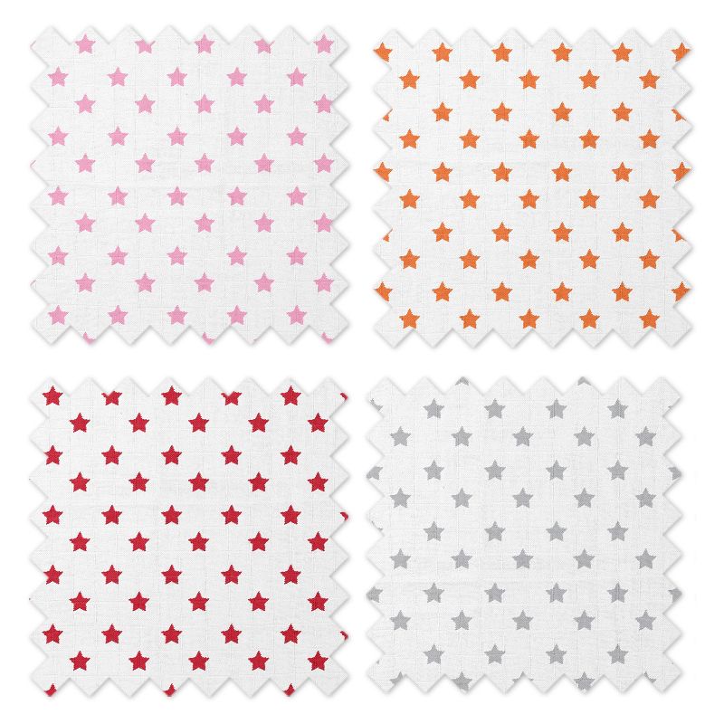 Bacati - Stars Girls Swaddling Muslin Blankets of 4 (Pink, Orange,Red,Gray), 5 of 6