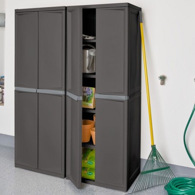 Gray Lockable Plastic Storage Cabinet with Adjustable Shelves