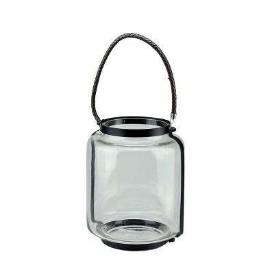 Northlight 18" Clear Glass Hurricane Pillar Candle Lantern with Jet Black Metal Frame