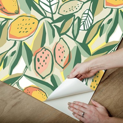 White and Green Citrus Peel and Stick Wallpaper