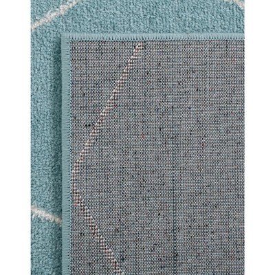 Light Blue Ivory Trellis Synthetic Rectangular Easy-Care Rug