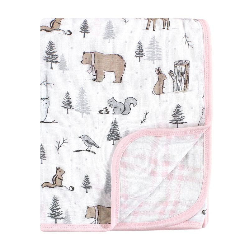 Hudson Baby Infant Girl Muslin Tranquility Quilt Blanket, Winter Forest, One Size, 1 of 4
