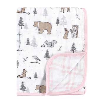 Hudson Baby Infant Girl Muslin Tranquility Quilt Blanket, Winter Forest, One Size