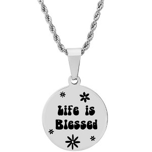 Steeltime 24" stainless steel "Life is Blessed" flower power pendadnt necklace. - 1 of 4
