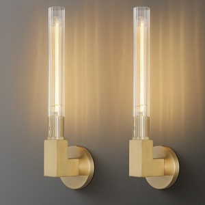 2 - Light 19.3'' Black/Gold Wall Sconce Light with Glass Tube - 1 of 4