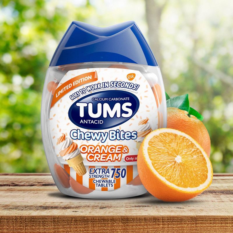 Tums Chewy Bites Orange and Cream Extra Strength Chewable Antacid for Heartburn - 60ct, 3 of 11