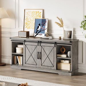 59 Inch TV Stand for TVs Up to 65 Inch, Farmhouse Wood Entertainment Center with Sliding Barn Doors with Adjustable Shelves & Open Compartment - 1 of 4