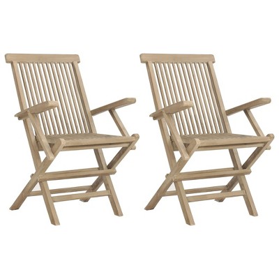 Gray Teak Wood Folding Coastal Patio Chairs, Set of 2