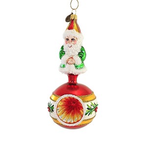 Blu Bom 6.25 In Santa On Holly Flower Reflector Ornament Ball Christmas Tree Ornaments - 1 of 3