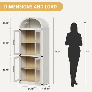71" Tall Arched Bookshelf with Open Shelf, Modern Farmhouse Bookcase,Wooden Freestanding Display Cabinet Organizer with 4 Glass Doors for Living Room - 1 of 4