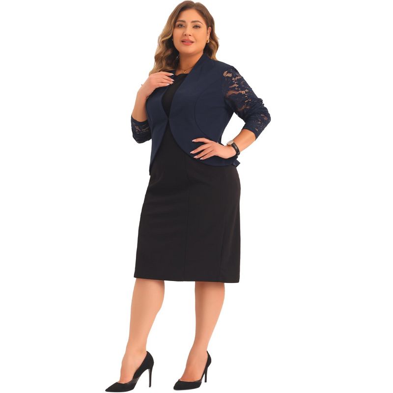 Agnes Orinda Women's Plus Size Long Sleeve Lace Open Front Suit Jackets, 3 of 6