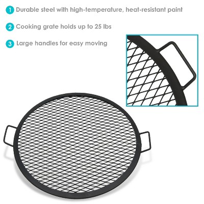 24-Inch Round Black Steel Fire Pit Cooking Grate with Handles
