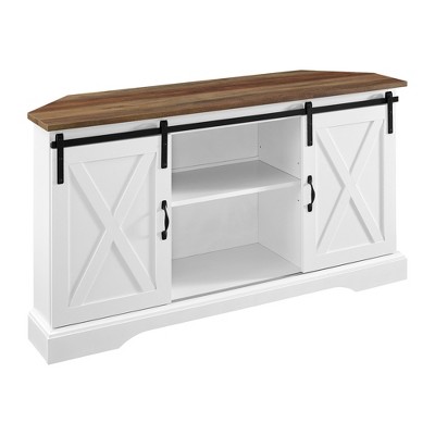 Robinson Rustic Transitional Sliding Barn Door Corner TV Stand for TVs up to 58" - Saracina Home