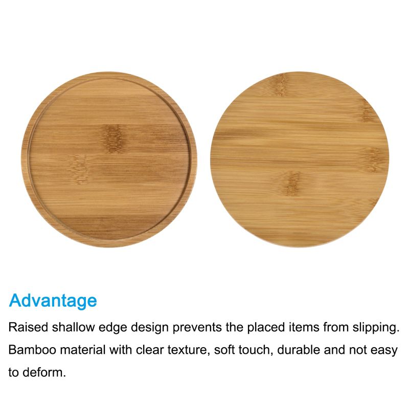 Unique Bargains Indoor Round Bamboo Planter Saucer Drip Tray Plant Drainage Trays 2 Pcs, 4 of 6