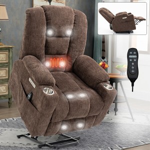Large Chenille Power Lift Recliner Chair with Massage and Heat for Elderly, Dual USB (A & C) Ports and 2 Steel Cup Holders - 1 of 4
