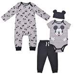 Disney Baby Boy's 4-Pack Unisex Creeper, Jumpsuit, Joggers and Cap with 3D Ears for Infants