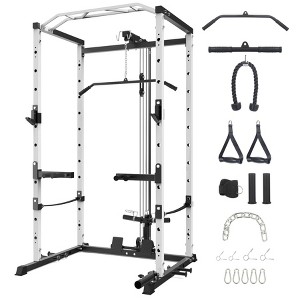 Power Cage, Squat Rack with LAT Pulldown - 1600LBS Multi-Functional Home Gym with Cable Pulley System Dip Bars Landmine Attachment - 1 of 4