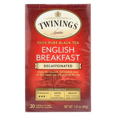 Twinings English Breakfast, Decaffeinated, Tea Bags, 20 Count Boxes, 6 Pack