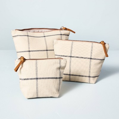 3pc Grid Pattern Canvas Zip-Pouch Set Cream/Blue - Hearth & Hand™ with Magnolia